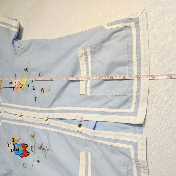 Vtg Asian Plum Blossoms Blue Chinese Embroidered 2 Piece Outfit Set Sz 10 - Picture 4 of 8